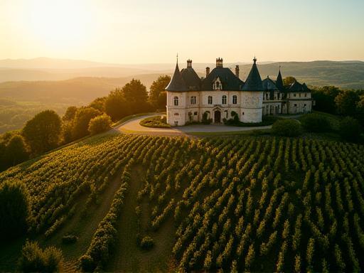 Vue aérienne d’un château en Nouvelle-Aquitaine.